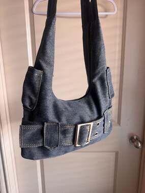 Vintage Y2K Denim Shoulder Bag Buckle Pocket Jean Underarm Handbag